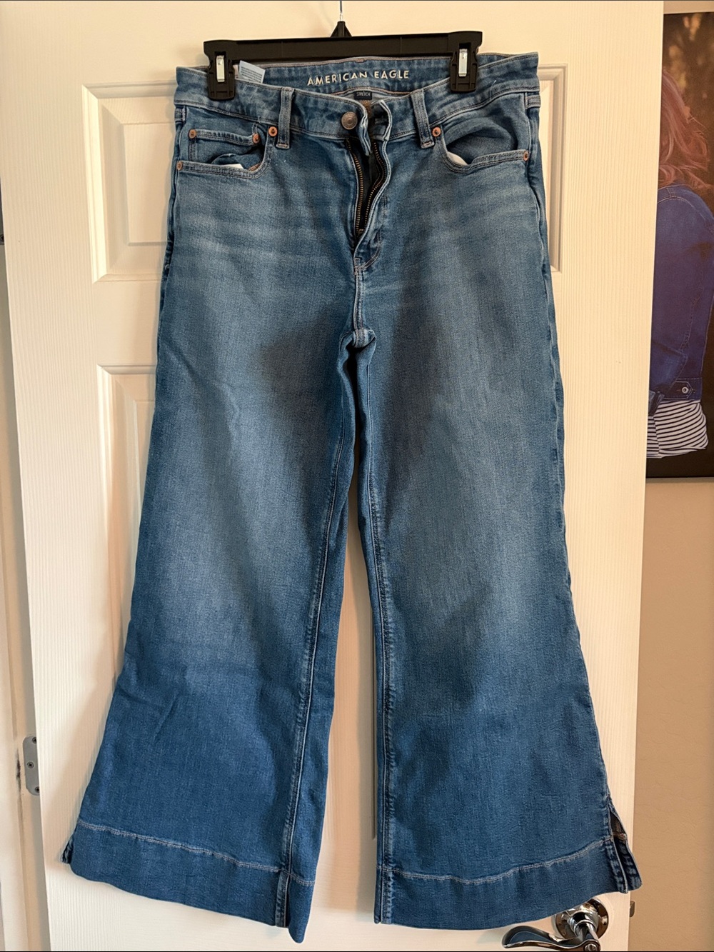 American Eagle Outfitters Light Blue Slit Wide-Leg Flare Jeans